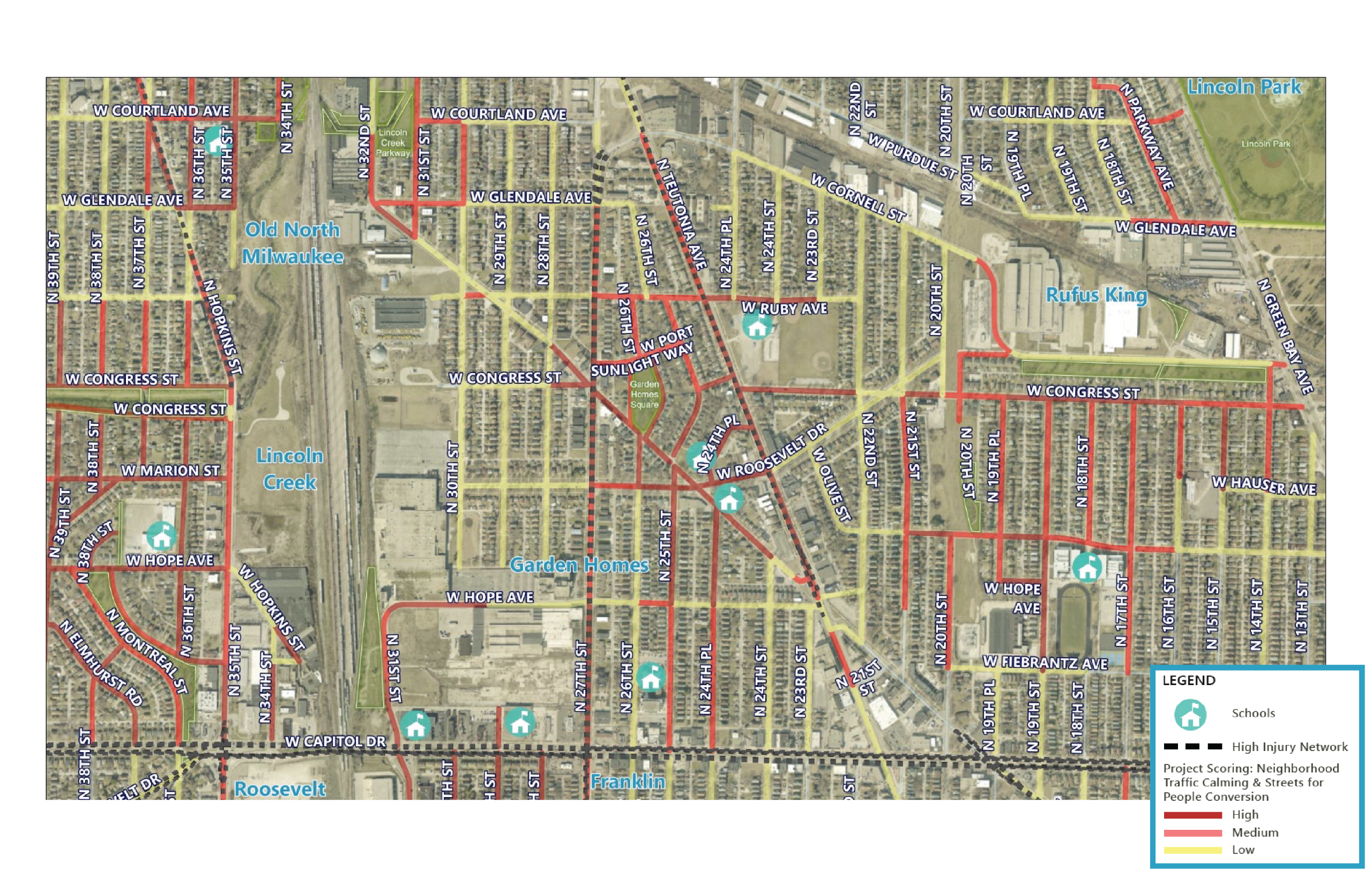 Map of Garden Homes Neighborhood with Streets for People Scoring Data