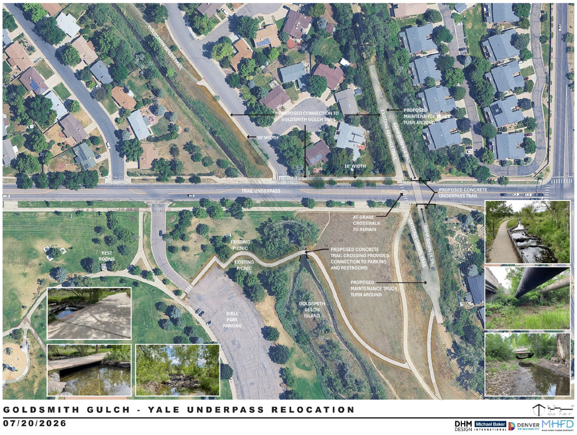 Image showcases the relocation of the existing underpass at Yale Avenue. 
