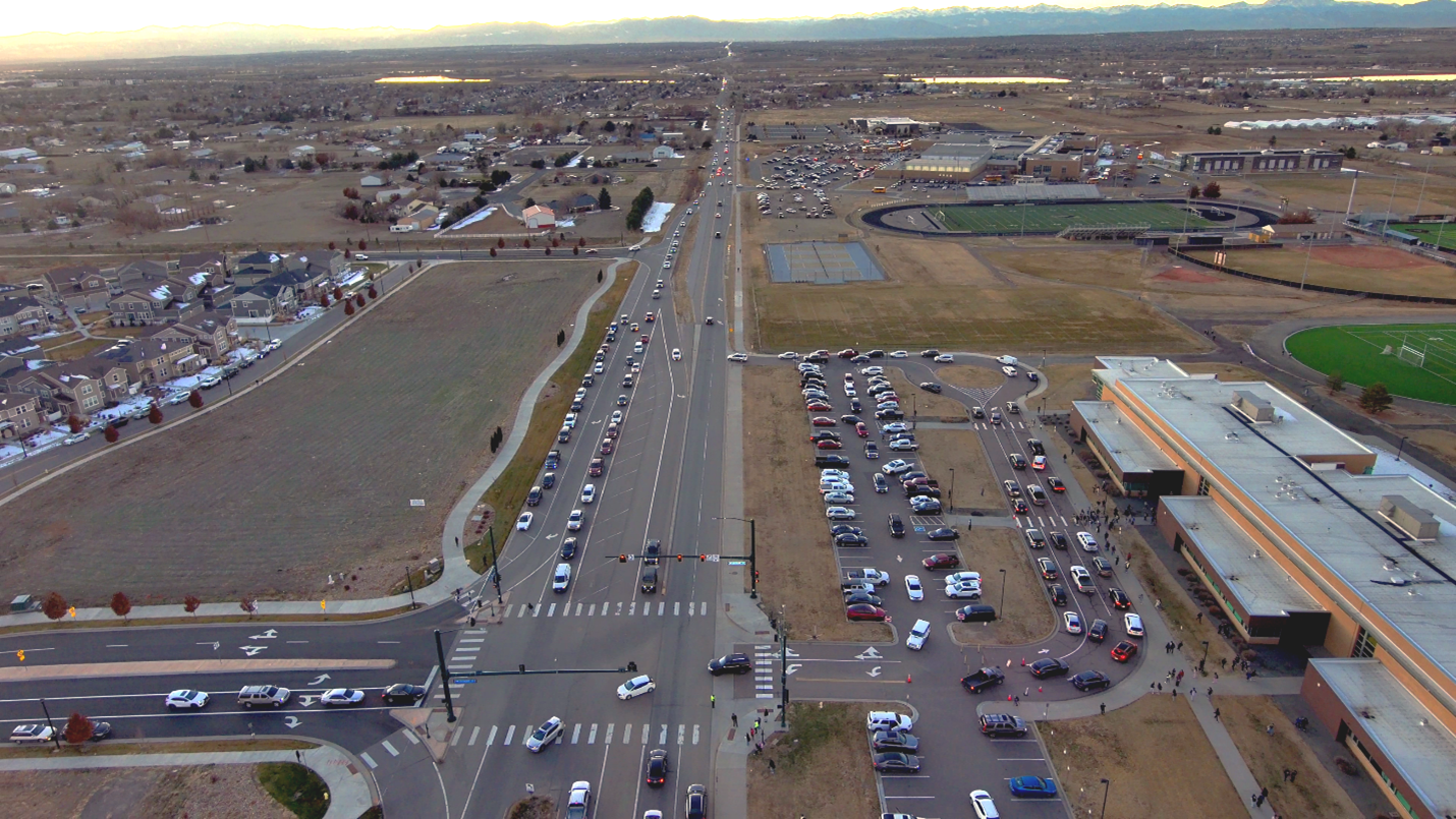 Drone view of the 120th Ave corridor near Prairie View Middle School