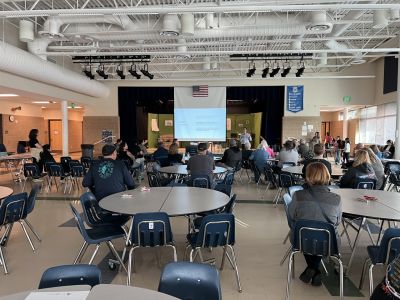 Photo of community meeting presentation