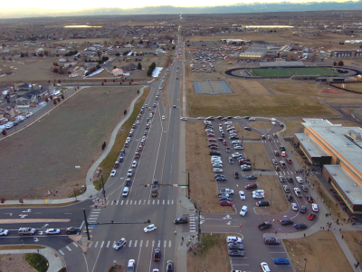 Drone image of 120th corridor showing traffic congestion